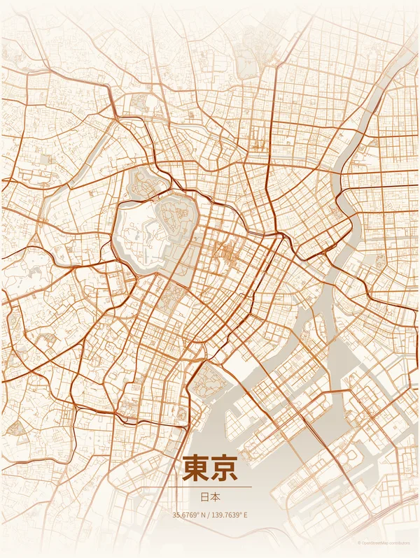 Tokyo map poster in Foliage colourway