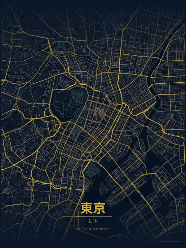 Tokyo map poster in Night colourway