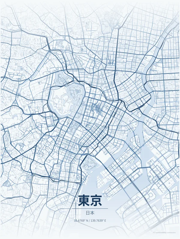 Tokyo map poster in Overcast colourway