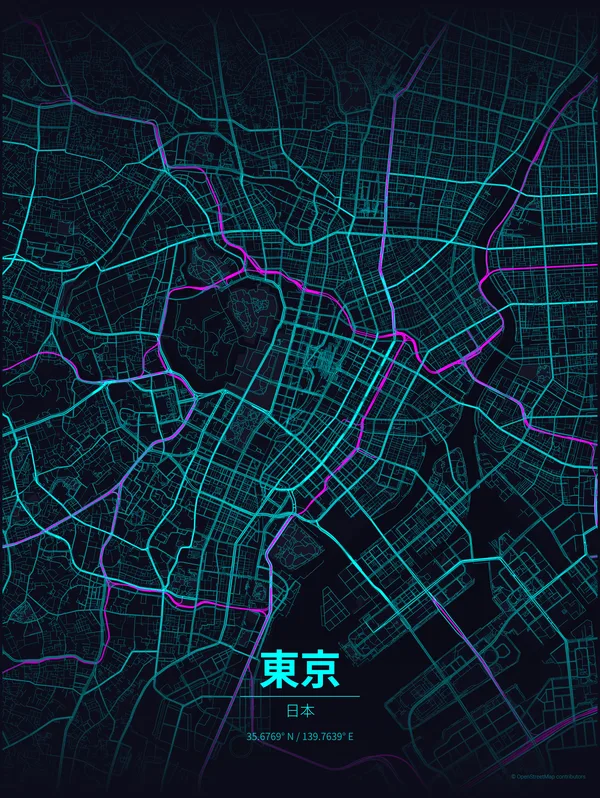 Tokyo map poster in Strip colourway