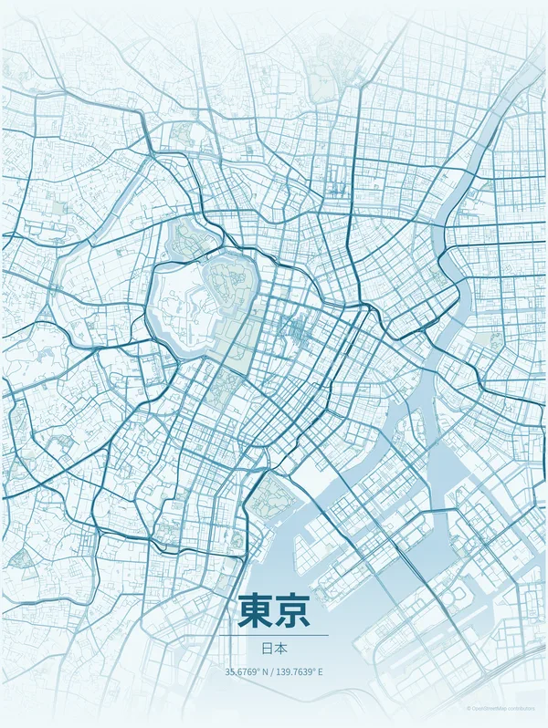 Tokyo map poster in Swell colourway