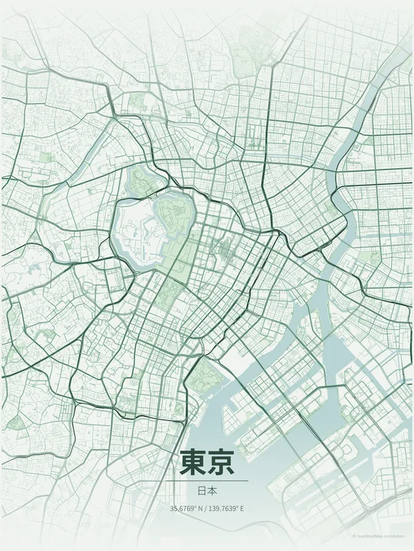 Tokyo map poster in Thicket colourway